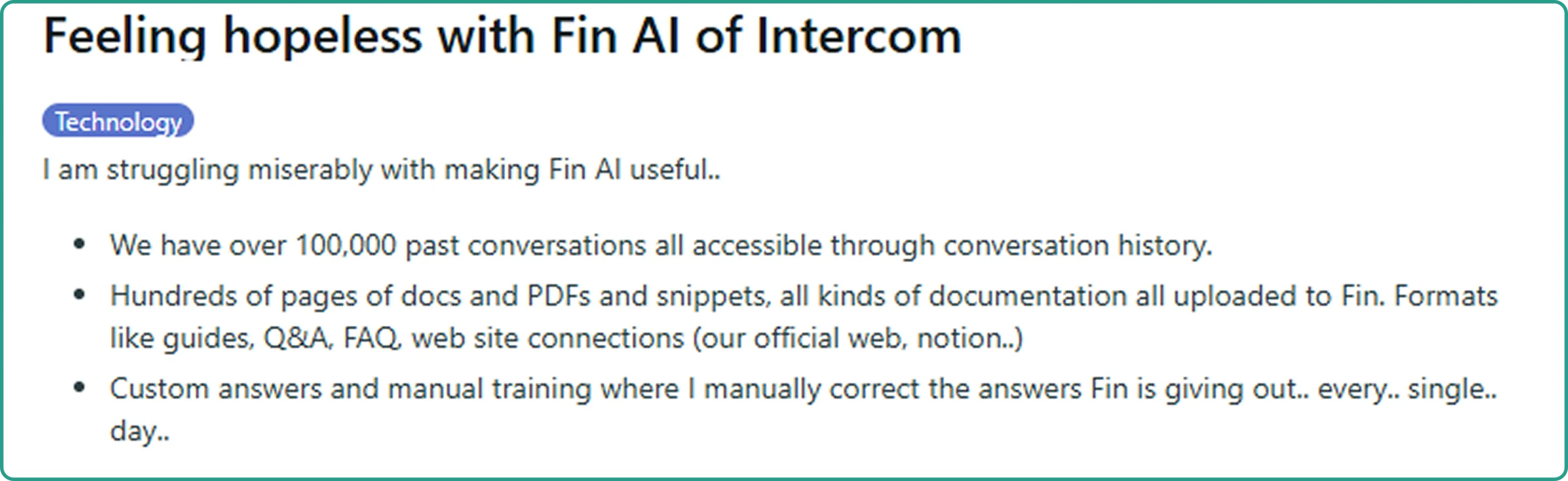 Fin AI Review in Reddit