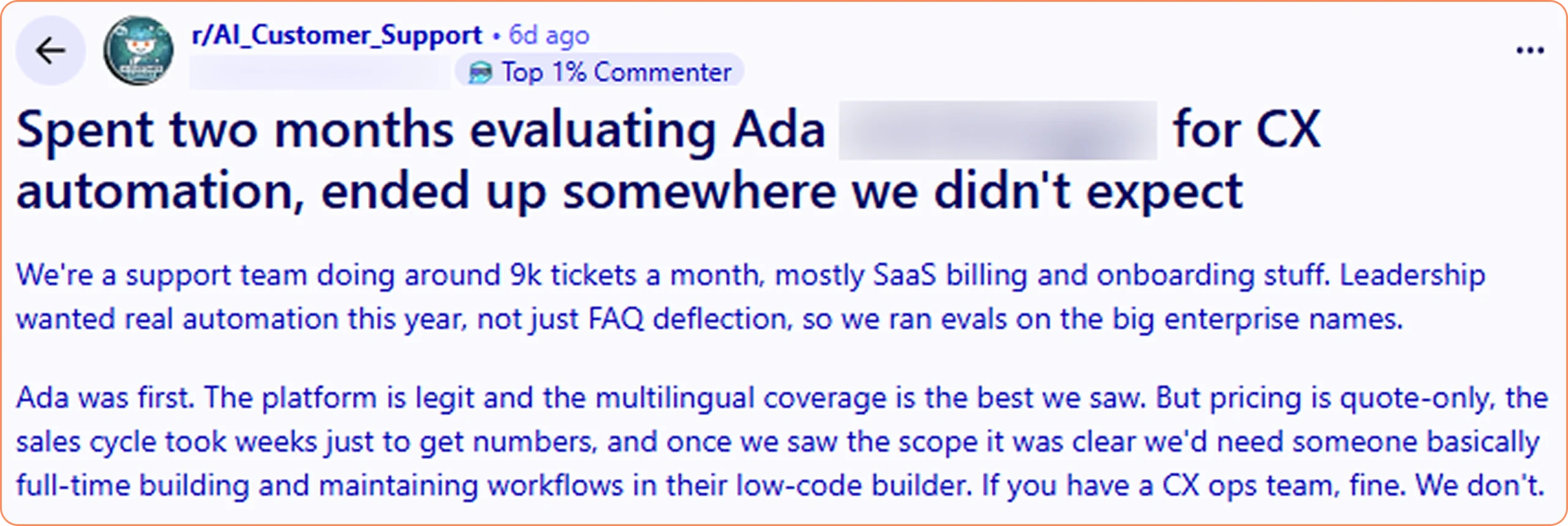 Ada Evaluation and Review on Reddit